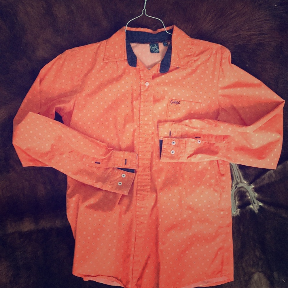 🐎❤️ Cruel Girl M Org/blue w tiny 🌸 btn down l/s